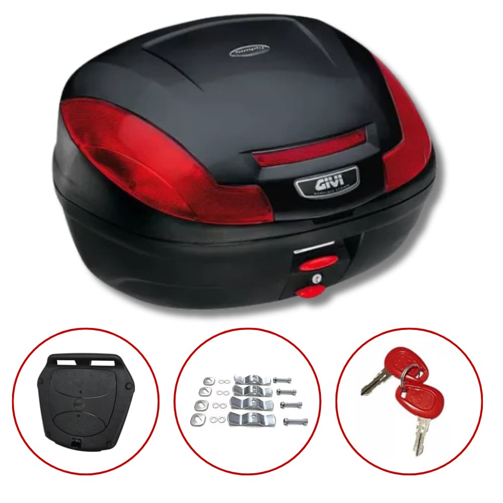 Baú Traseiro Givi Monolock Simply E470N 47 Litros Lente Vermelha / Fumê Com Base