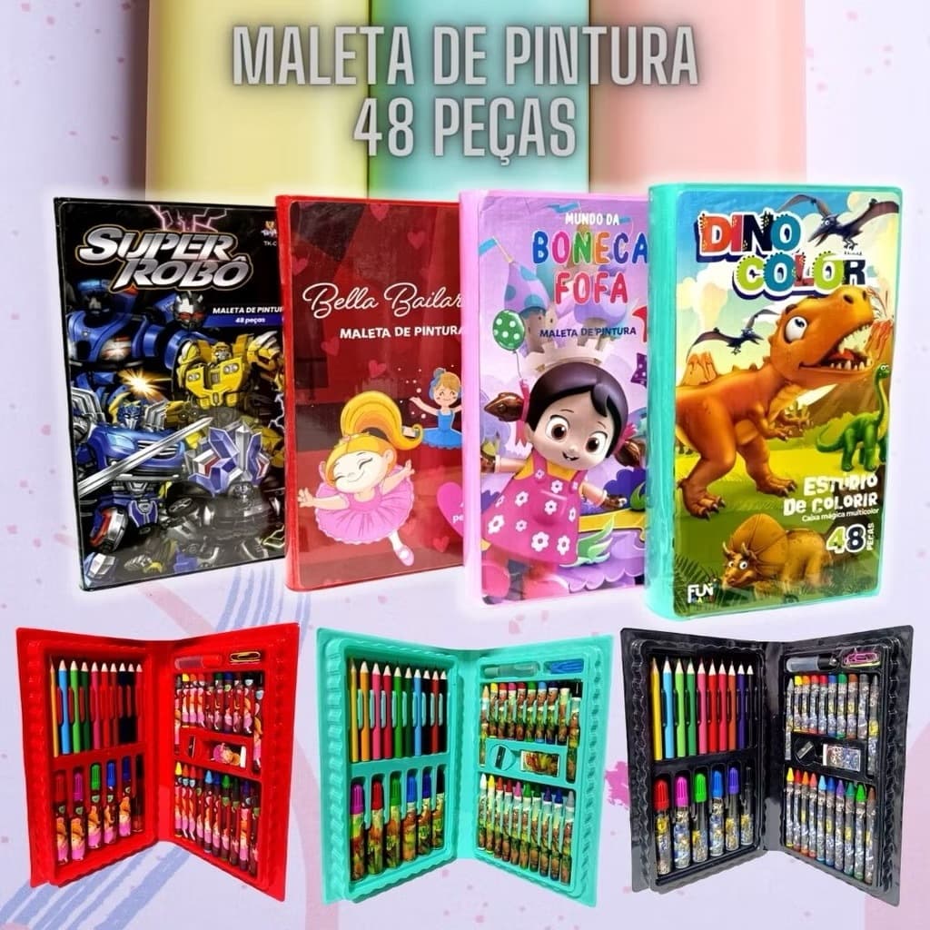🎨【Kit Completo 48 Peças】Estojo Escolar Maleta Pintura - Presente Criativo para Crianças