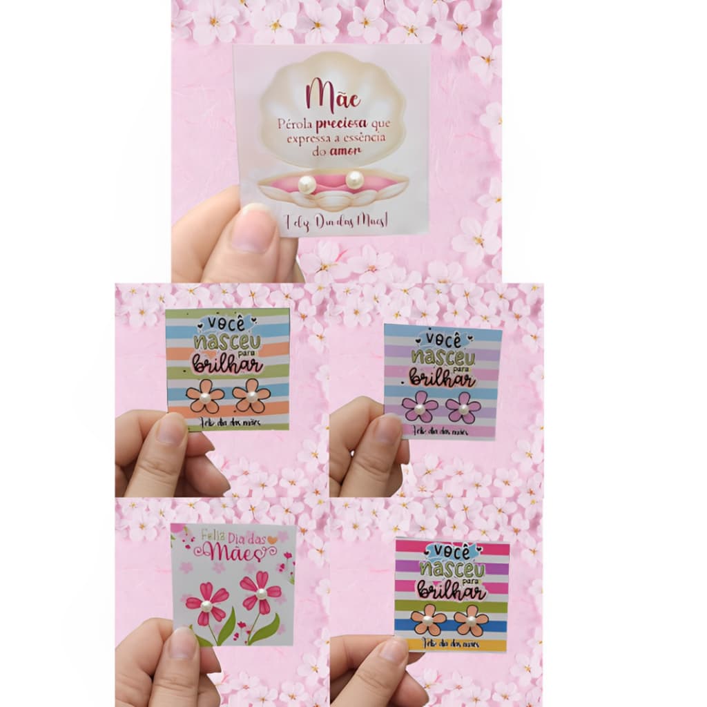 50 Pares de Brinco de Perola + tag Mimo para cliente Dia das Mães