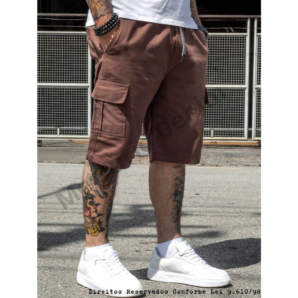 Bermuda Cargo Masculina Sarja Colorida Utilitária Cos de Elástico