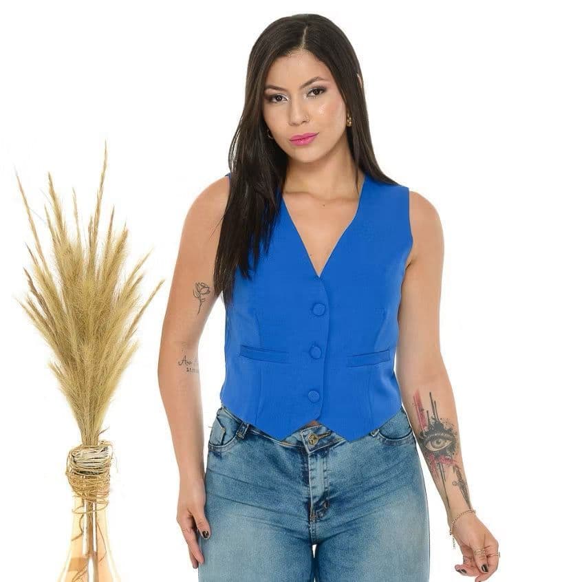 Colete Blazer Alfaiataria Feminino Montaria Social Top Moda Com Botões Social Corselet Casual