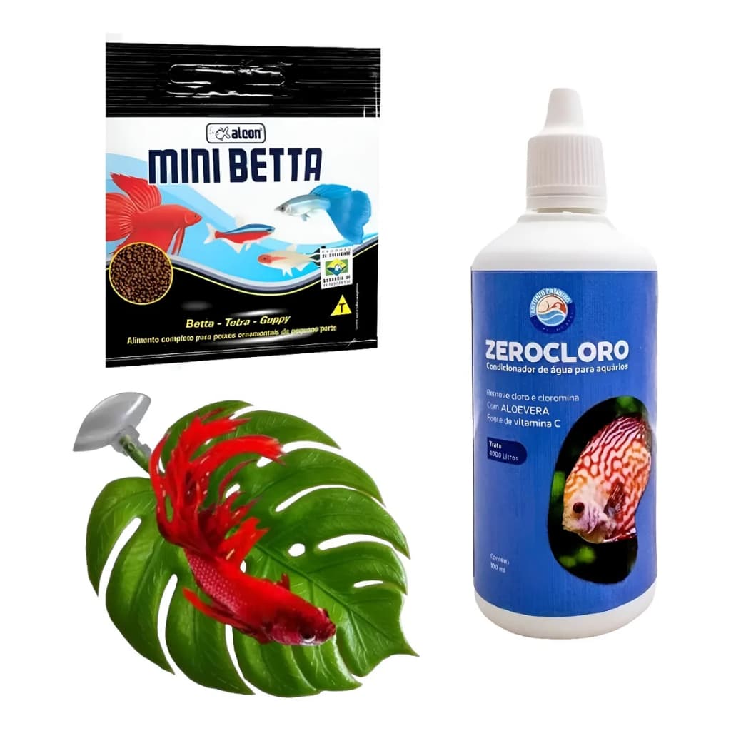 Folha Peixe Betta Anticloro Zero Cloro 20ml Ração Mini Betta Zerocloro Condicionador Peixes Kit Cama Descanso Anti Betta