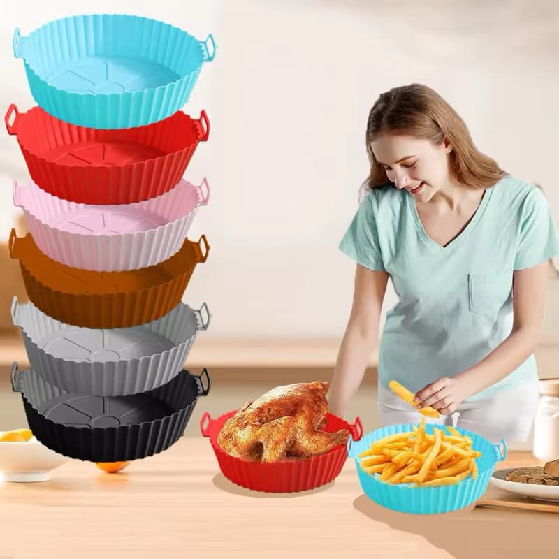 Kit Forma de Silicone para Air Fryer – Cesto Reutilizável Antiaderente 🍟✨