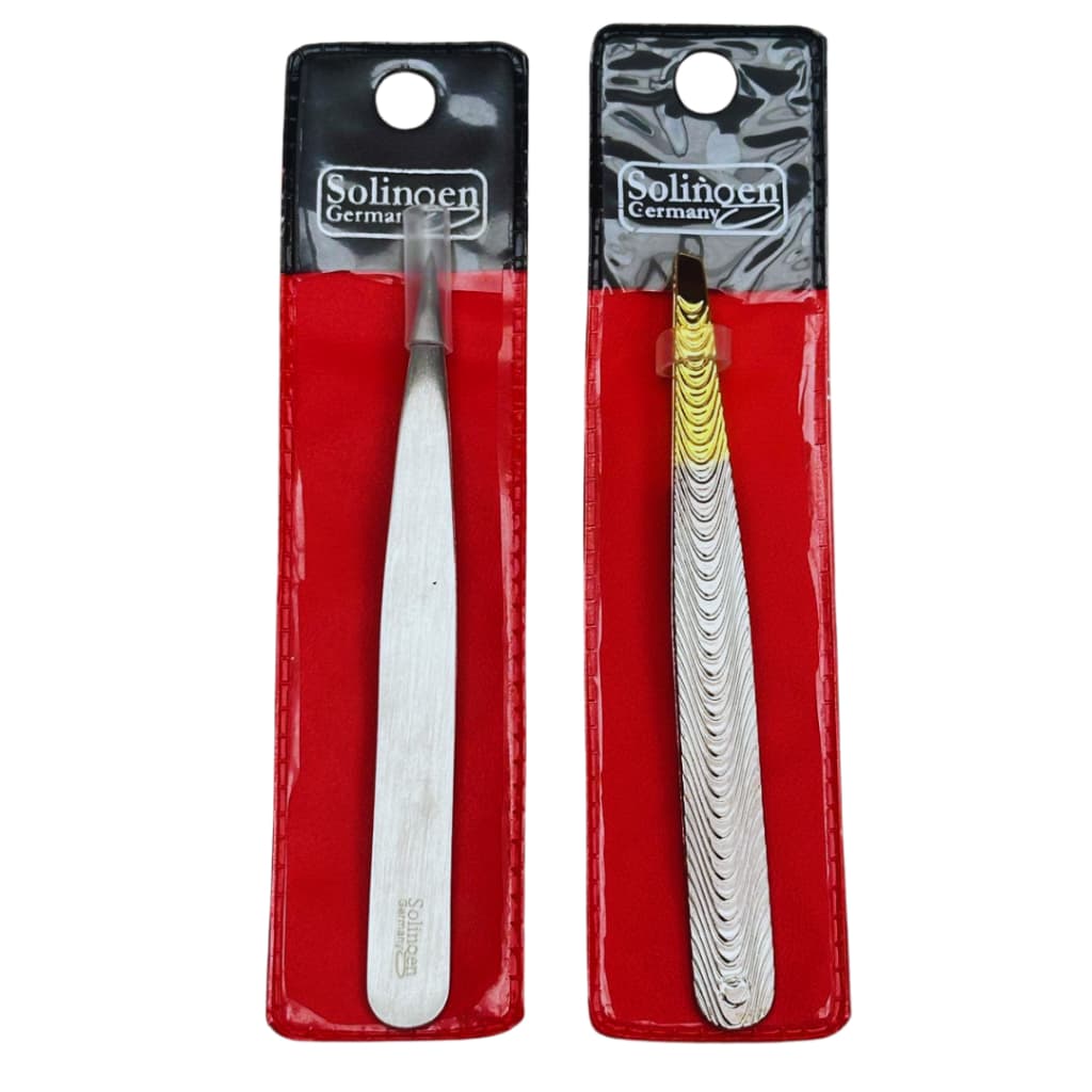 Kit 2 Pinça Solingen Design Profissional (Ponta Agulha Extra Fina + Chanfrada Luxo)