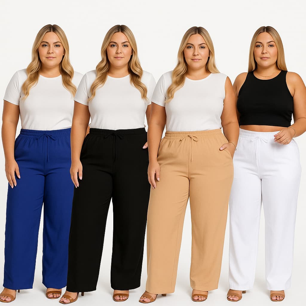 Calça Feminina Plus size Pantalona com Bolsos Duna Elástico Perna Larga Soltinha Casual G1 G2 G3 G5
