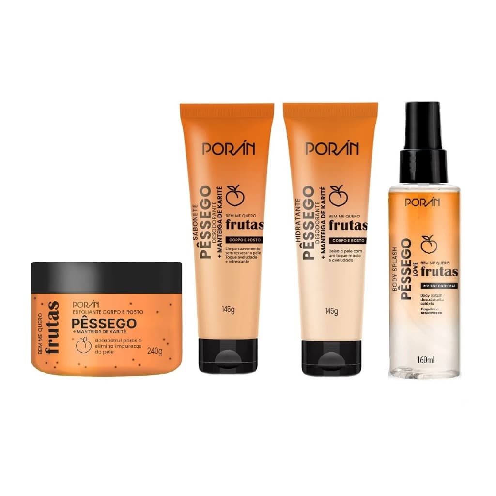 Escolha Seu Kit Corpo e Rosto Pessego Cuidado com a Pele Porán Body Splash Sabonete Esfoliante