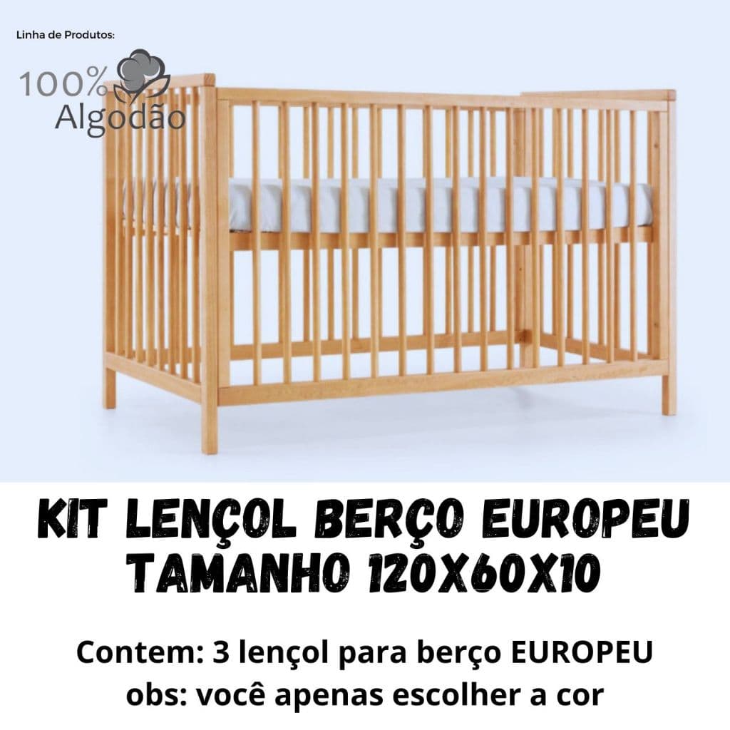 KIT 3 LENÇOL DE BERÇO EUROPEU 120X60 AVULSO CORES VARIADAS 100% algodão