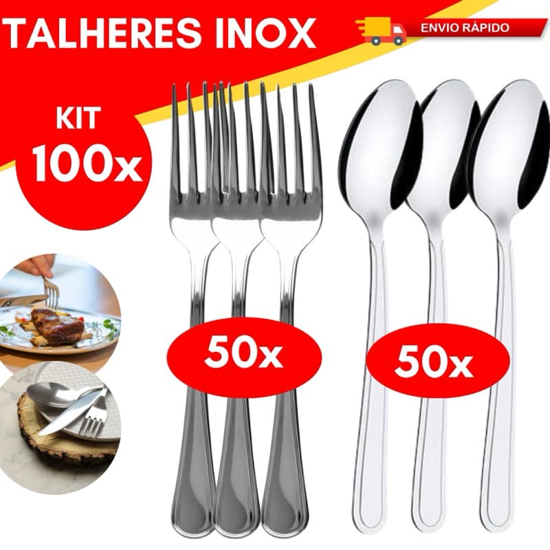 Kit 100 Talheres Garfo e Colher em Aço Inox Premium Alta Qualidade Para Cozinha Restaurantes