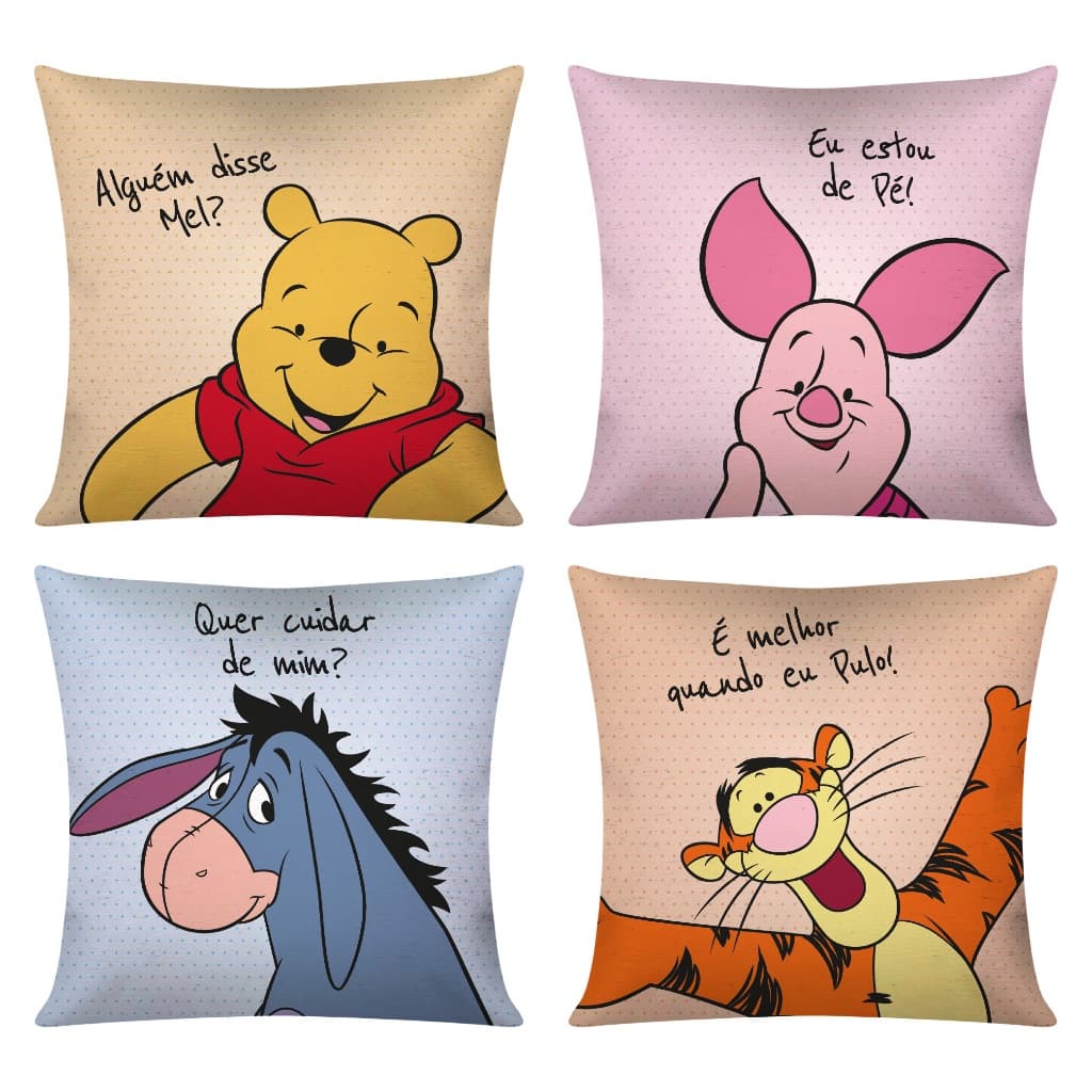 Kit c/ 4 Capas de Almofada Decorativas Modern Print 45x45 - Ursinho Pooh