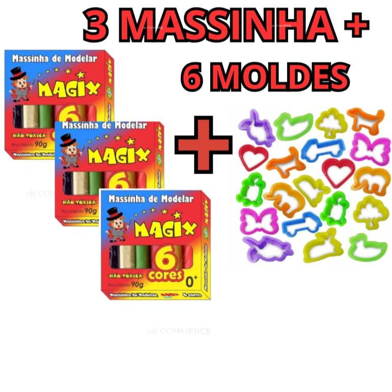 kit 3 Cxs Massinhas de Modelar 90gr 06 Cores Magix + 6 Cortadores