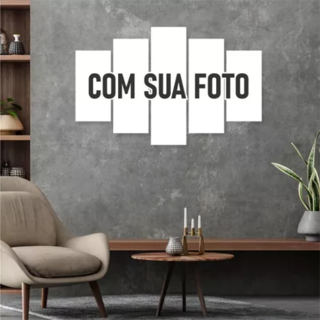 Mosaico Quadro COM SUA FOTO 5 Peças Personalizado Decorativo Placa Sala Quarto 48x30cm