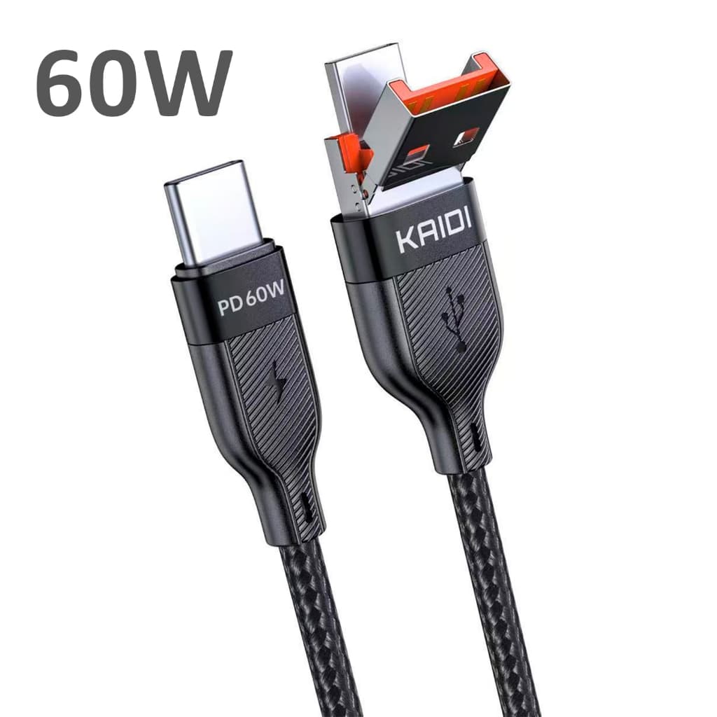 Cabo 2 em 1 USB e Tipo C com saída Tipo C 60w para Iphone 15 16 Samsung Xiaomi Carregador Kaidi PD