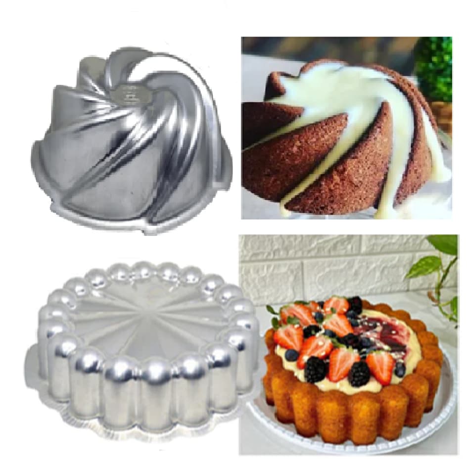 Assadeiras Bolo Redonda Decorado Kit, Forma Charlotte Gomada + Forma de Bolo Vulcão em Alumínio