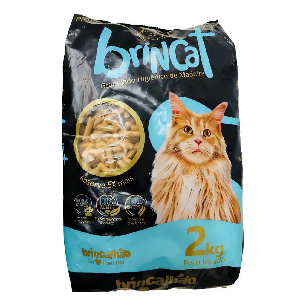 Granulado Brincalhão Brincat Higiênico Madeira Elimina Odores Higiênica Verde Cat Gato Gatos Cats 2Kg Viva Pet Areia