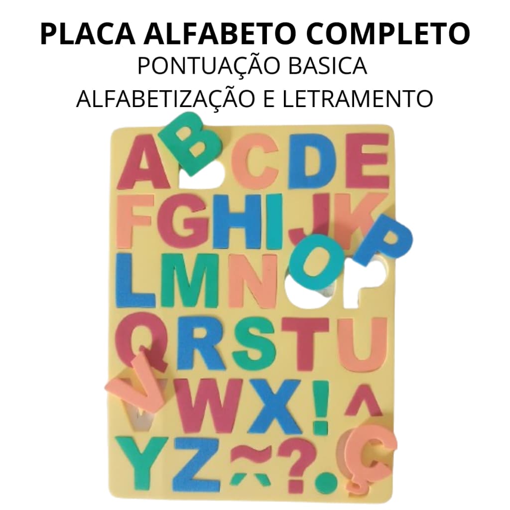 alfabeto placa escolar de encaixe 26 letras + pontuação e.v.a 4mm