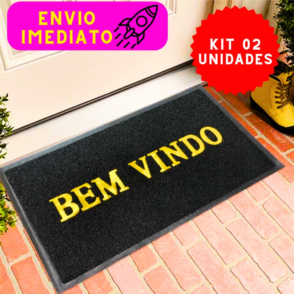 Kit 02 Tapete Bem Vindos de Alta Qualidade 58 Cm Fundo Antiderrapante Cores Variadas Fachada Moderna