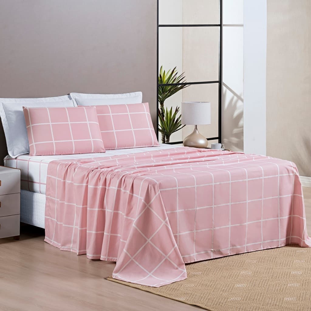 Jogo De Cama Austin Toque Suave 200 Fios Lençol Listrado De Solteiro e Casal