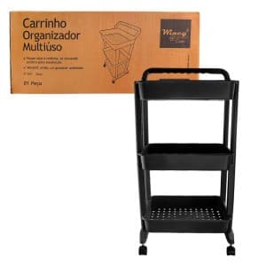 Carrinho Organizador Multiuso 3 Prateleiras Com Rodas Cinza Salao Casa
