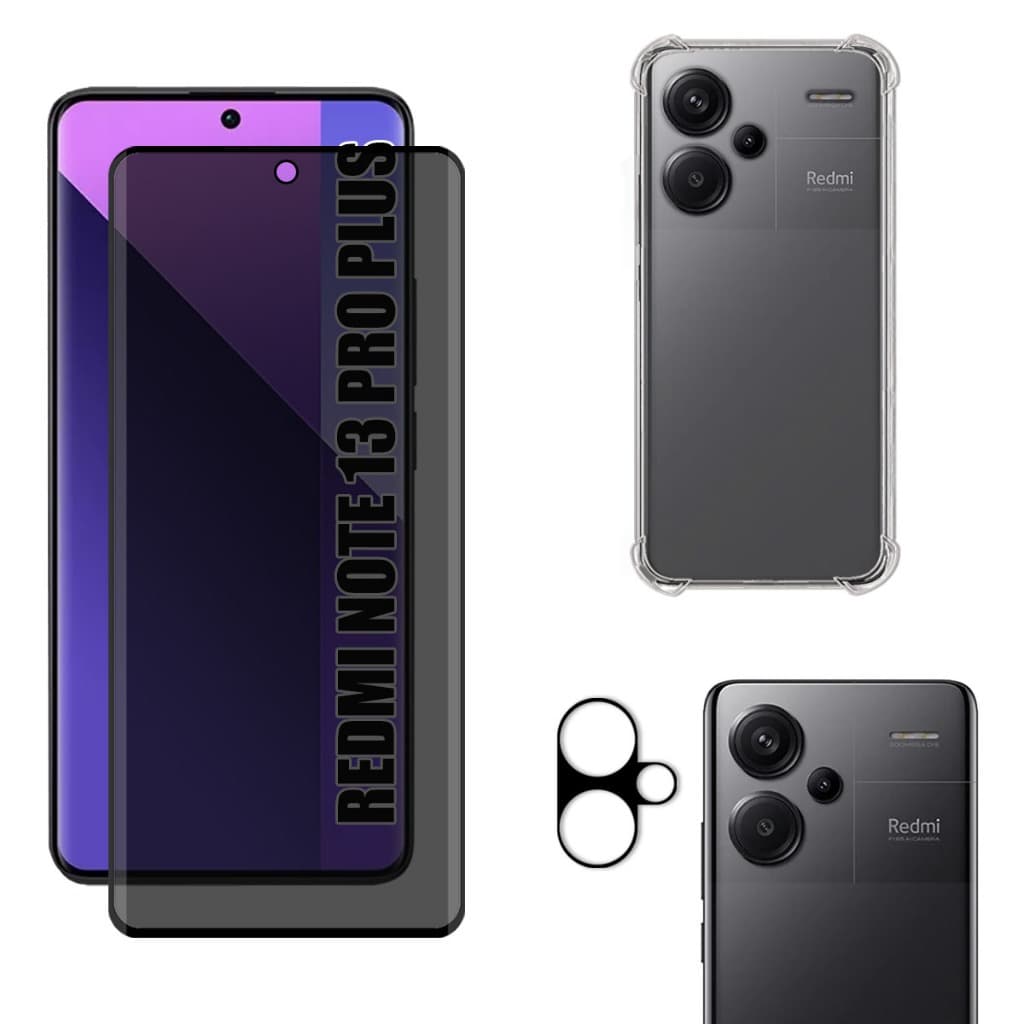 Kit Para Redmi Note 13 Pro Plus  | Película de Privacidade Fosca - Capa Anti Shock - Película da Câmera