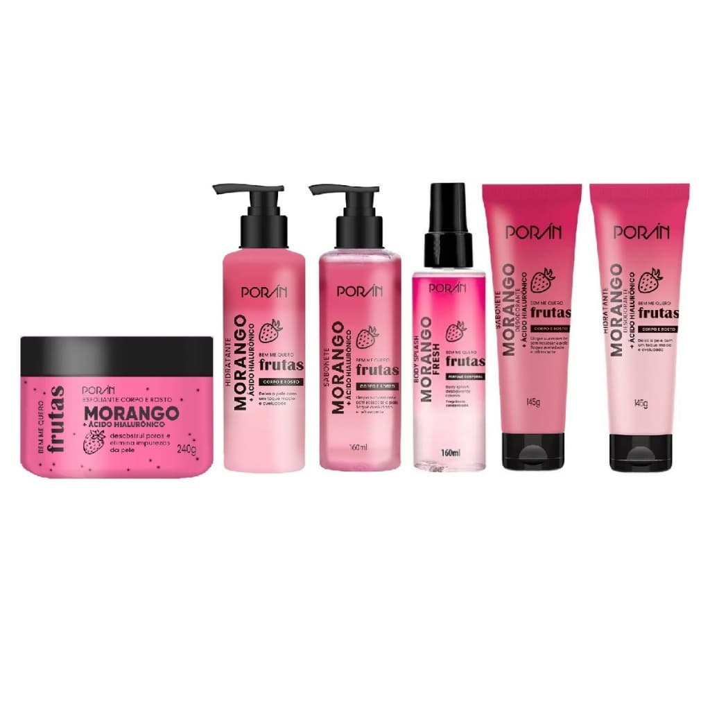 Escolha Kit Poran Cuidado Corporal Morango Esfoliante Hidratante Sabonete Liquido Body Splash
