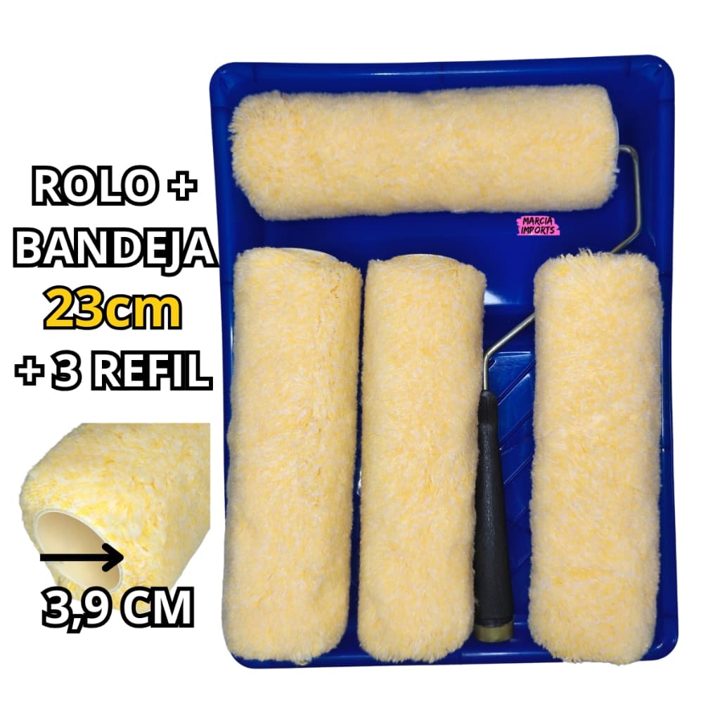 Conjunto Para Pintura – Rolo de Lã 23cm + Bandeja + Refis (1, 2 ou 3 Unidades) Completo