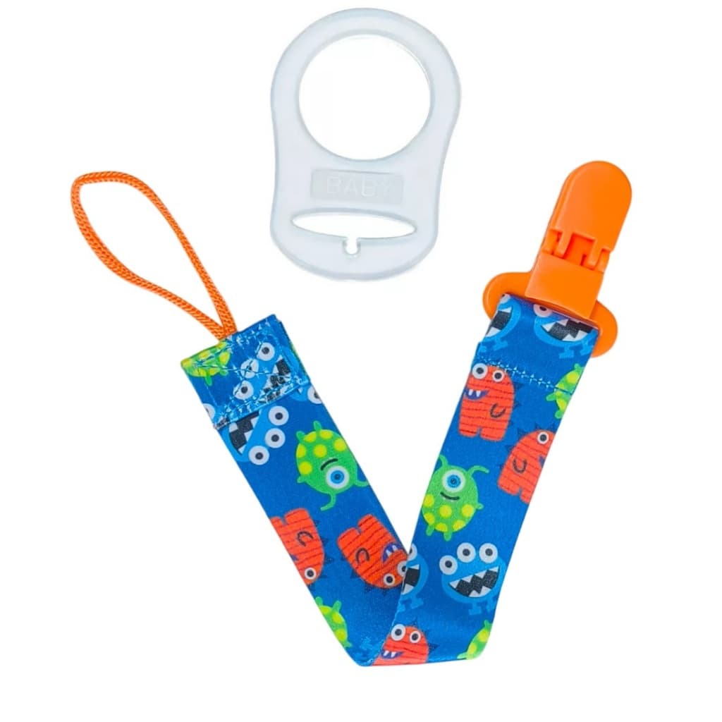 1 Prendedor de chupeta modelo Monstrinho + 1 Anel adaptador para chupeta sem alça mam nuk.