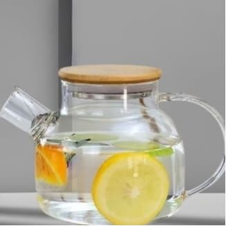 Chaleira de Vidro Tampa de Bambu Jarra Bule Infusor Resistente a Calor Borossilicato