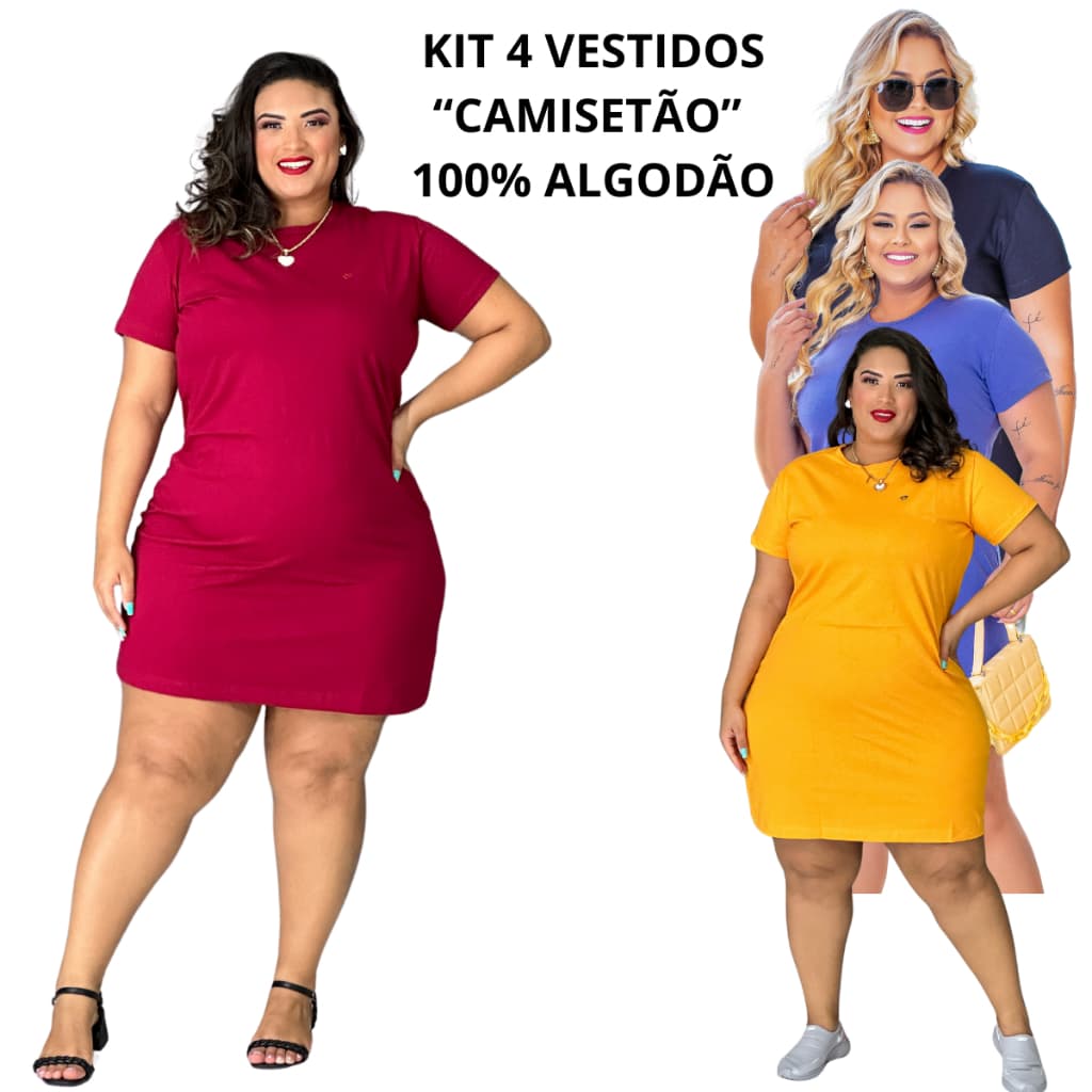Kit 4 Vestido Camisetão Moda Plus Size Moda Evangélica Camisão Feminino