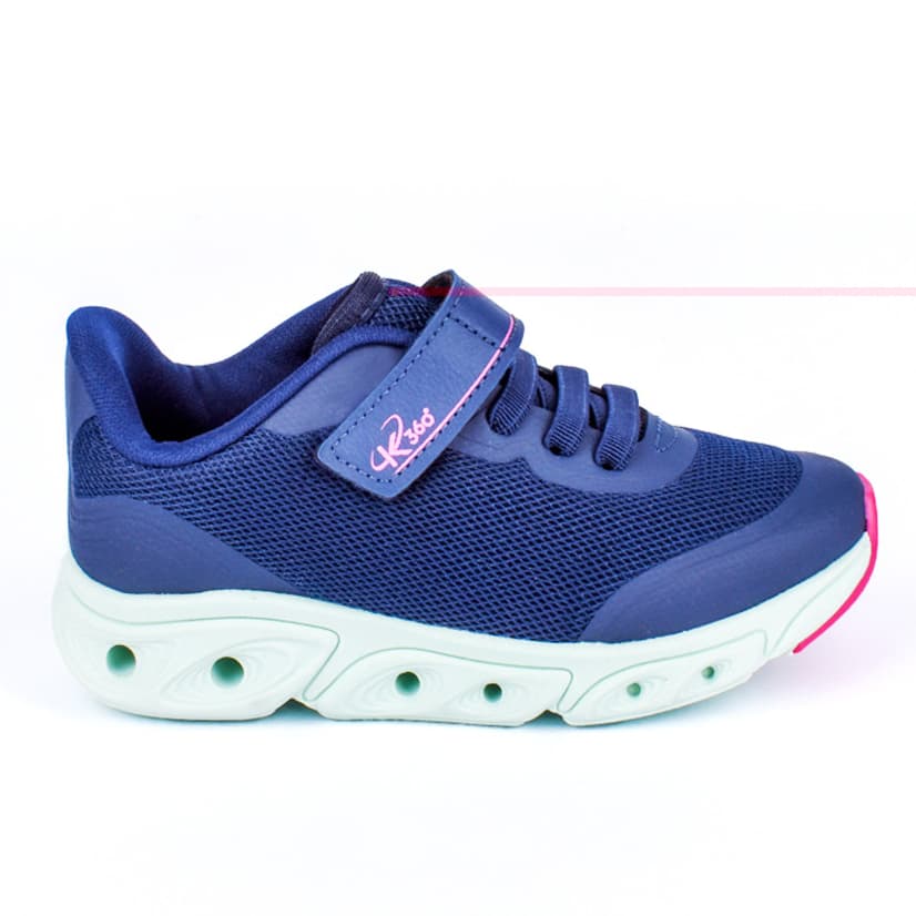 Tênis Infantil K360 Menina Energy Impulso Azul Marinho e Pink Antiderrapante Antiodor Escolar Leve