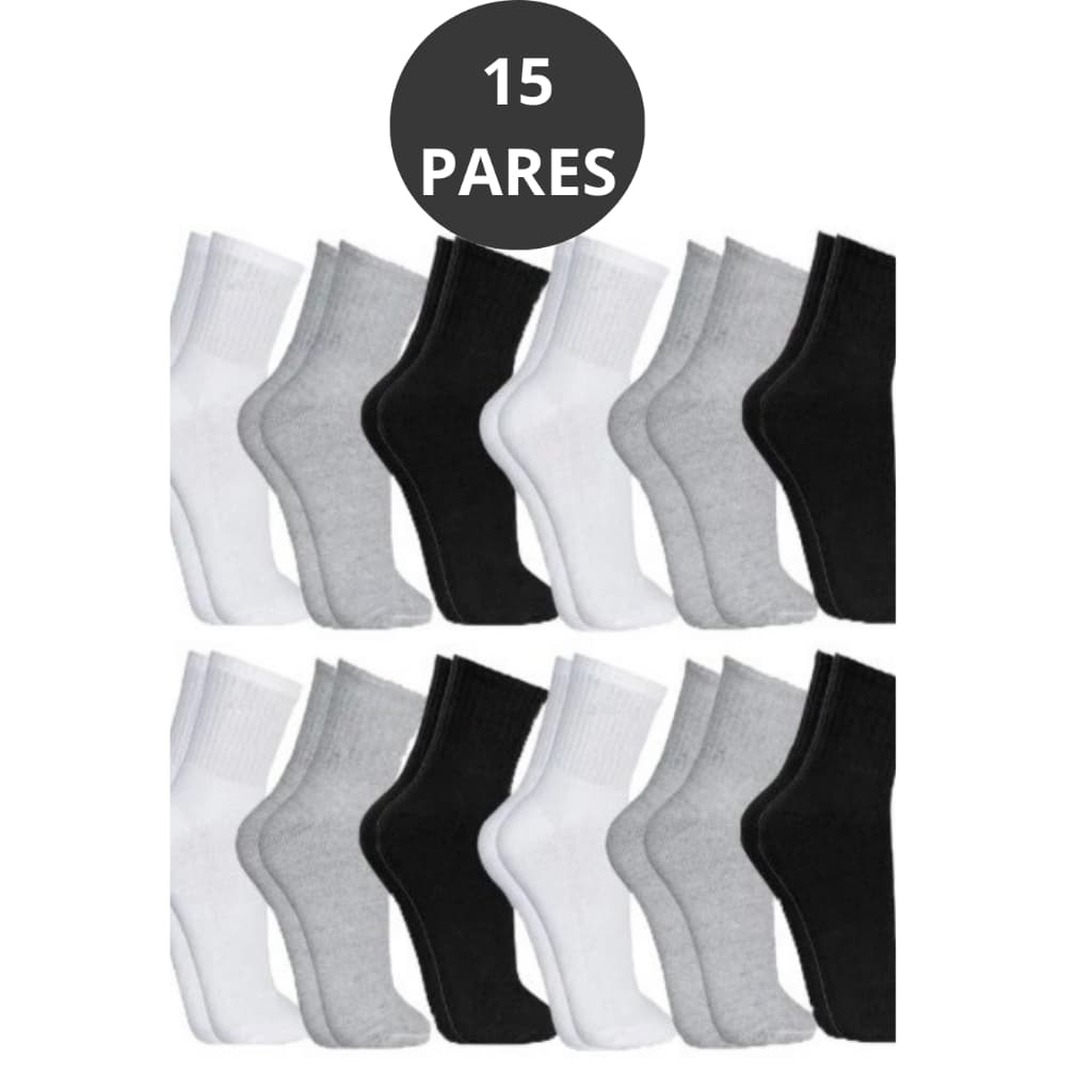 Kit ate 15 Pares de Meias Cano Alto Algodão Unissex Masculino e Feminino