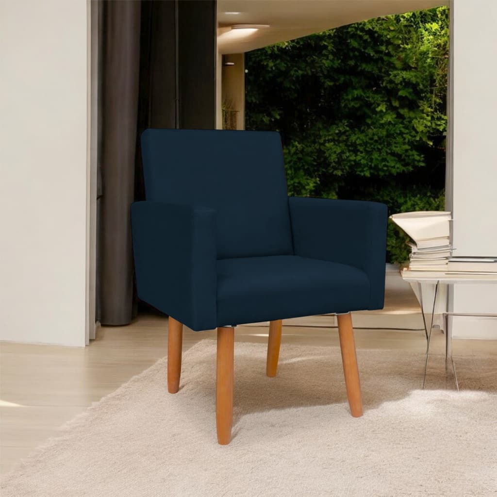 Poltrona Decorativa Deluxe Pé Palito Suede Premium Azul Marinho