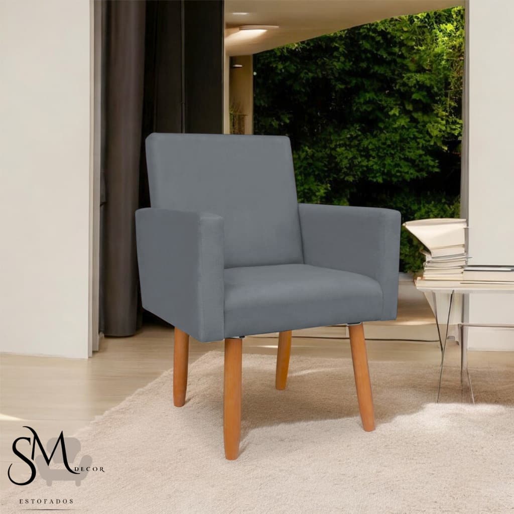 Poltrona Decorativa Nina Deluxe Pé Palito Suede Premium Cinza