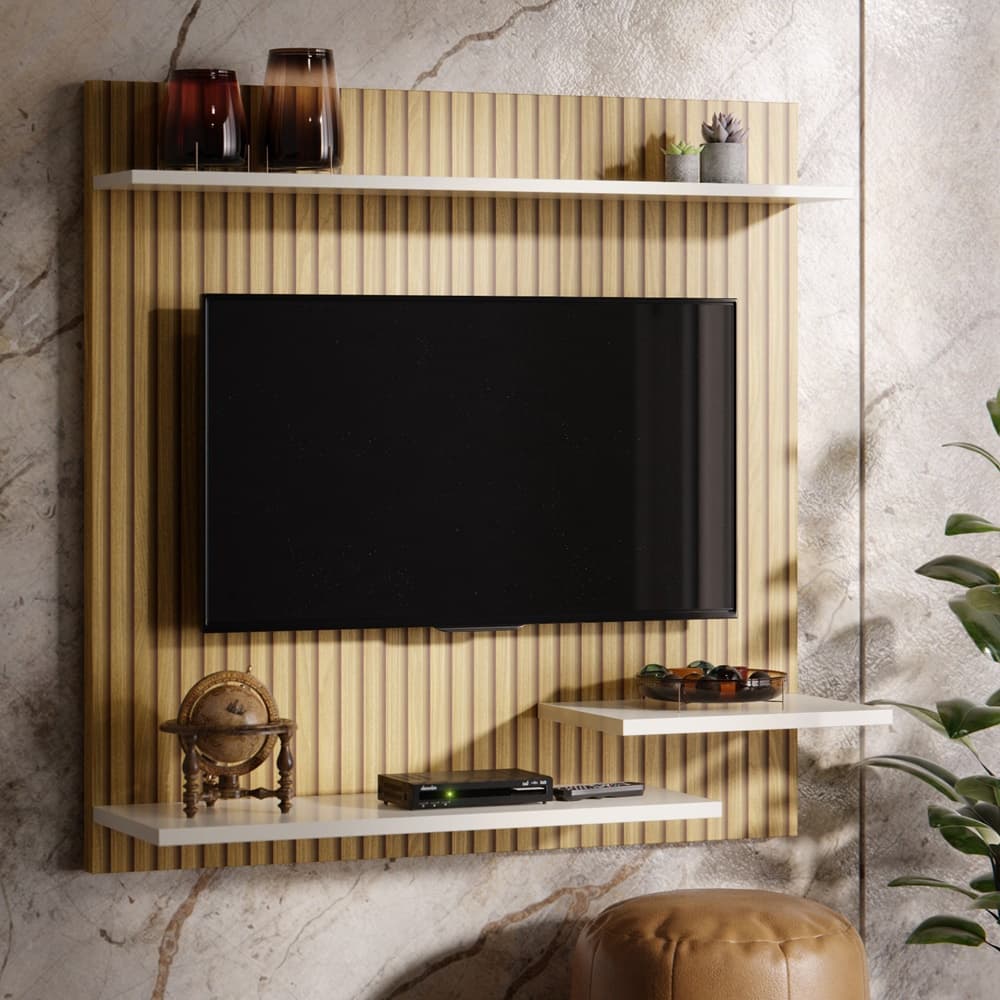 Painel Para TV 32 Polegadas Retro Sala Quarto Com Prateleira Nichos Suspenso Madrid - Quality Móveis