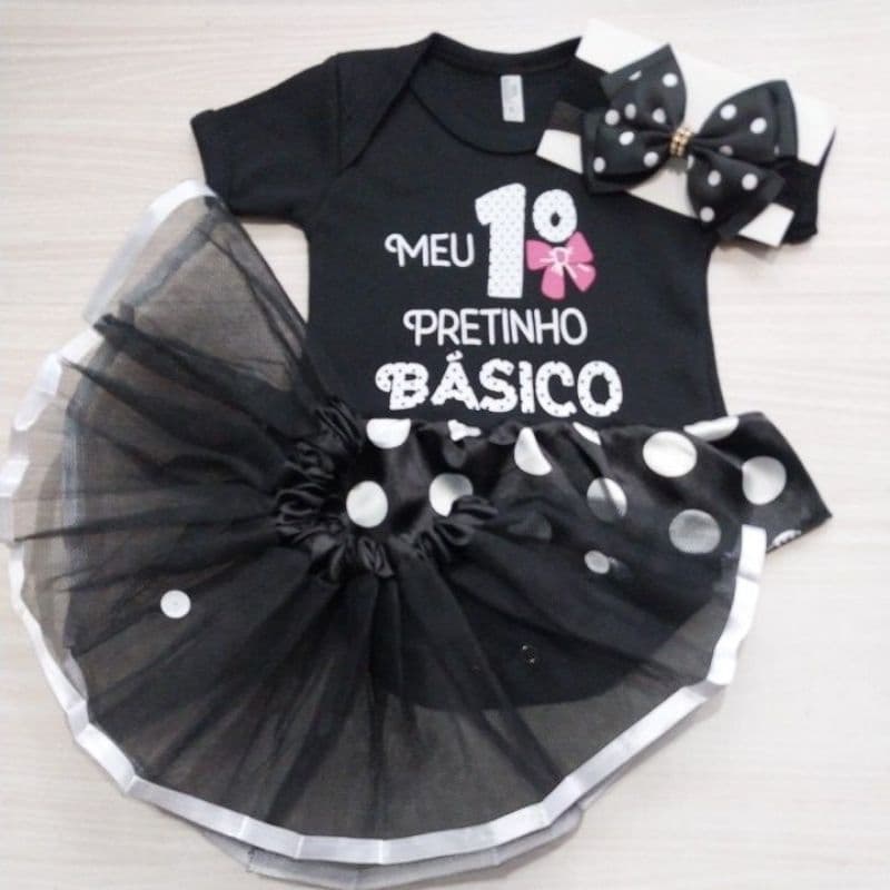 Body Mesversário Meu Primeiro Pretinho Básico Bebê/fantasia Infantil