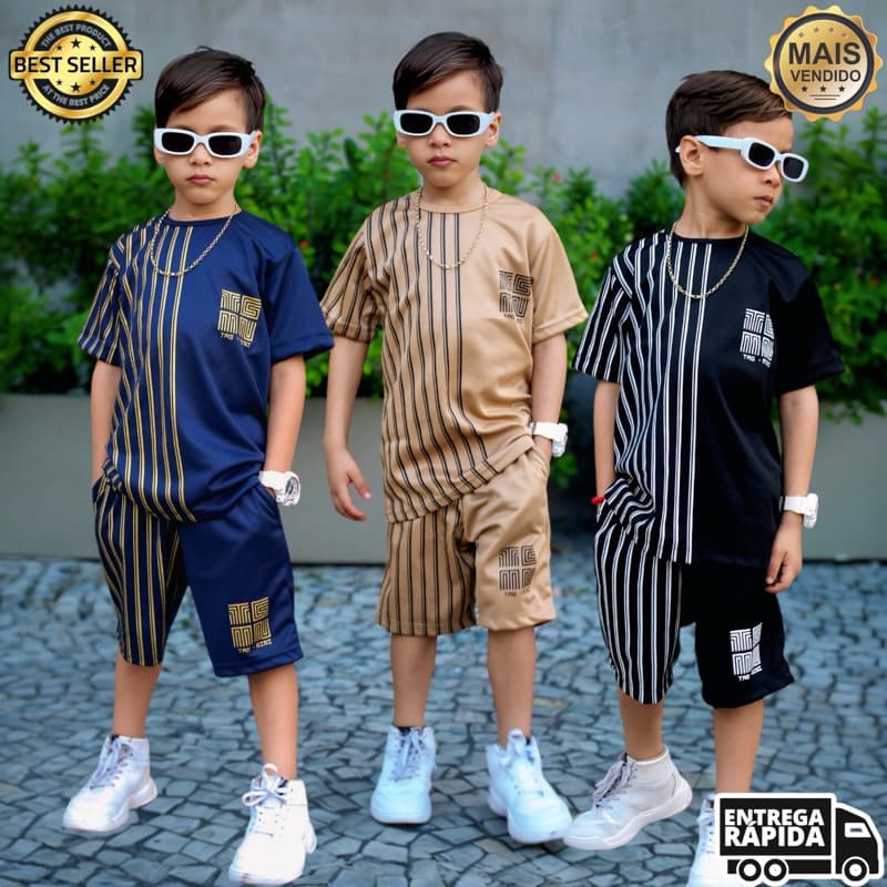 Kit 2 peças - Camiseta + Bermuda Conjunto Infantil Dry Fit