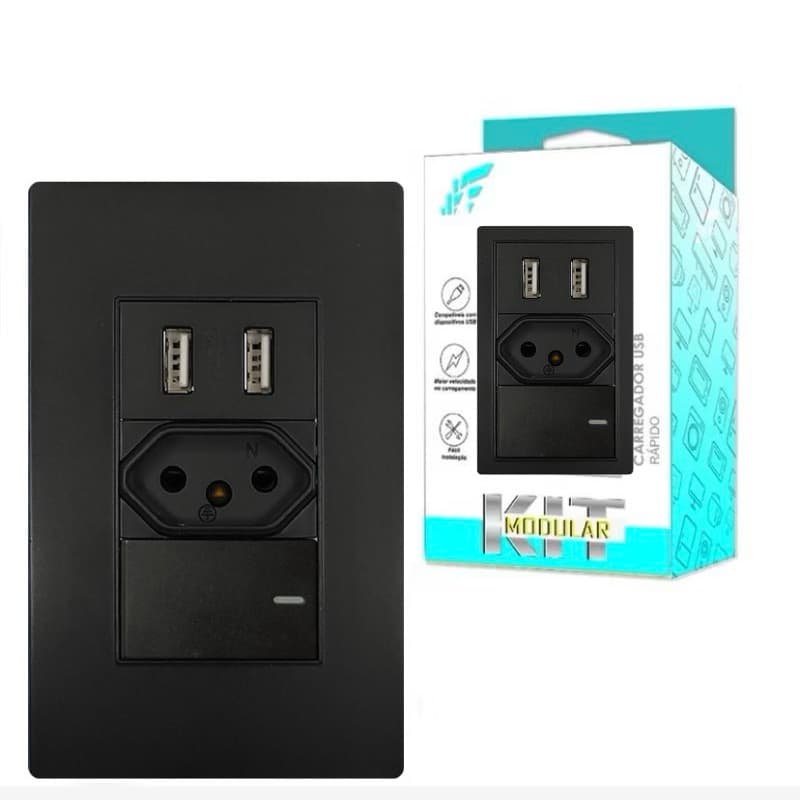 Tomada Com INTERRUPTOR SIMPLES LINHA PREMIUM Dupla entrada USB - Multiplo Carregamento Rapido
