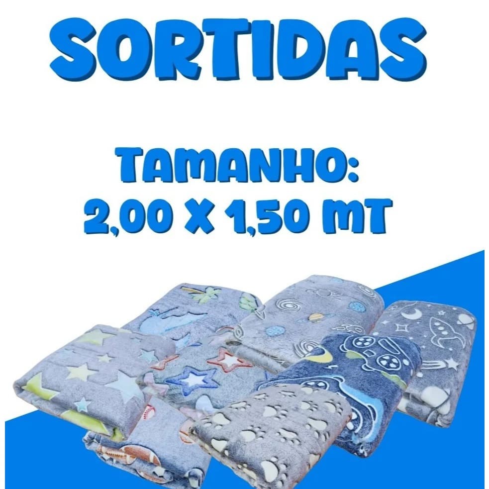 KIT 2 MANTAS QUE BRILHA NO ESCURO FLUORESCENTE INFANTIL 2,00X1,50