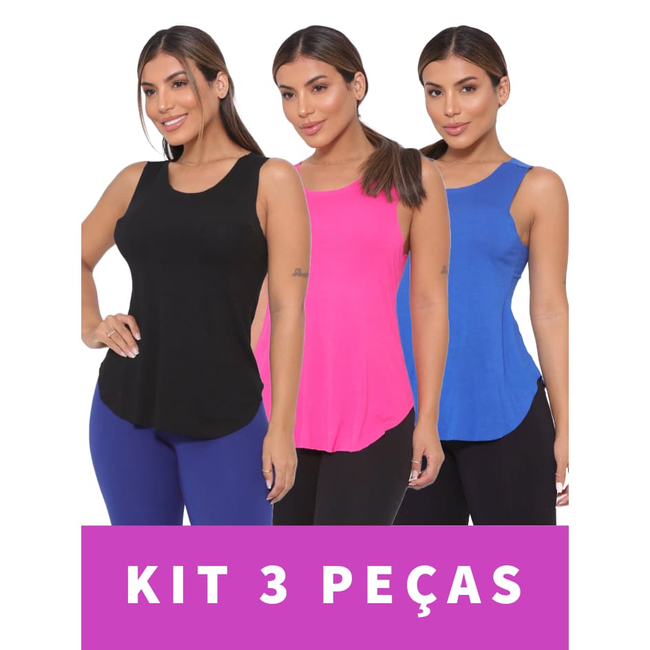 Kit 3 Regatas Nadador Feminina Tapabumbum Fitness Academia Viscolycra
