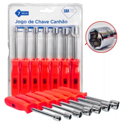 Kit Chaves Canhão 7 Peças Jogo Ferramentas Oficina Casa Manutenção Moto Barco Caminhão