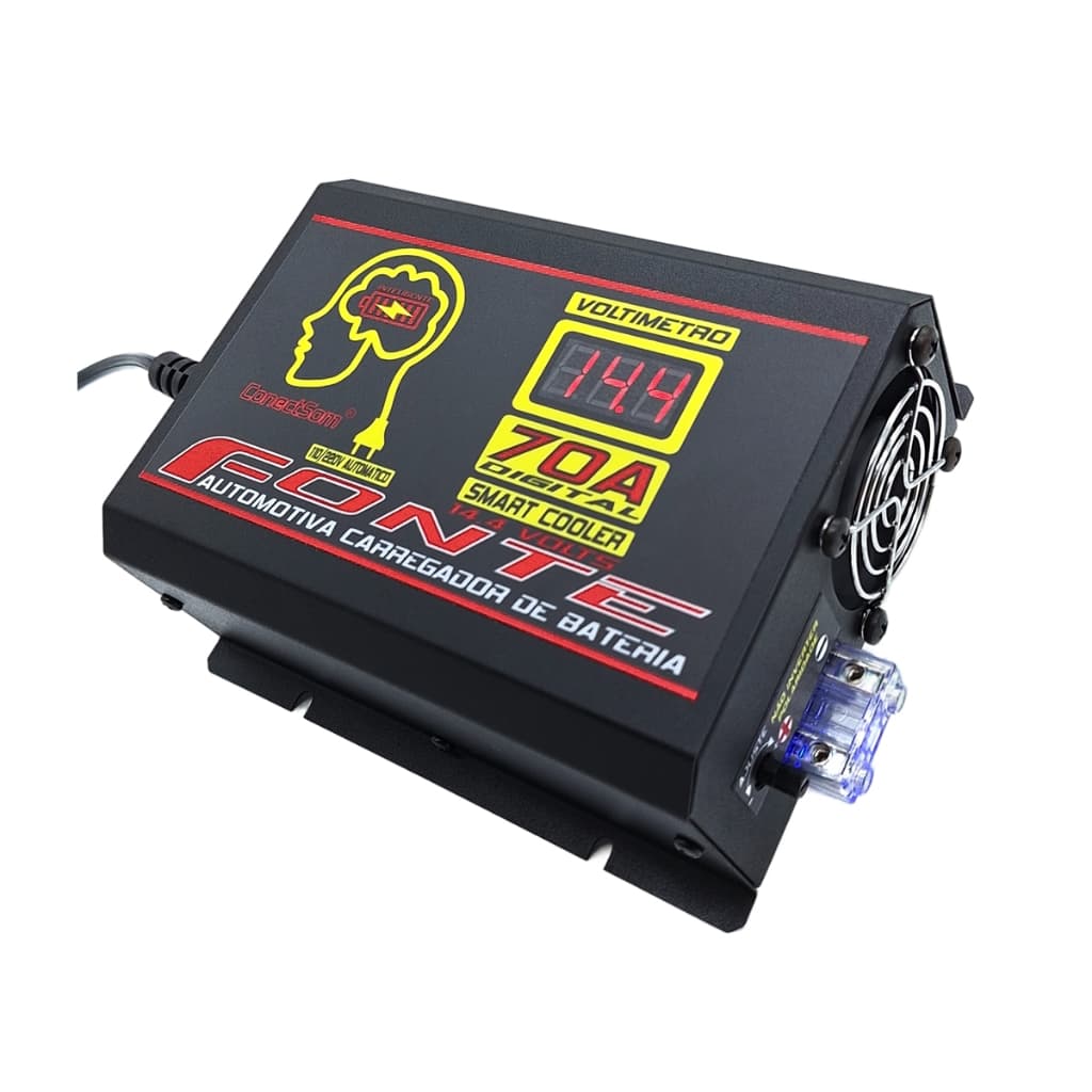 ​Fonte Automotiva 70A ConectSom Inteligente Bivolt Carregador Bateria Som Carro Caixa Bob Voltímetro