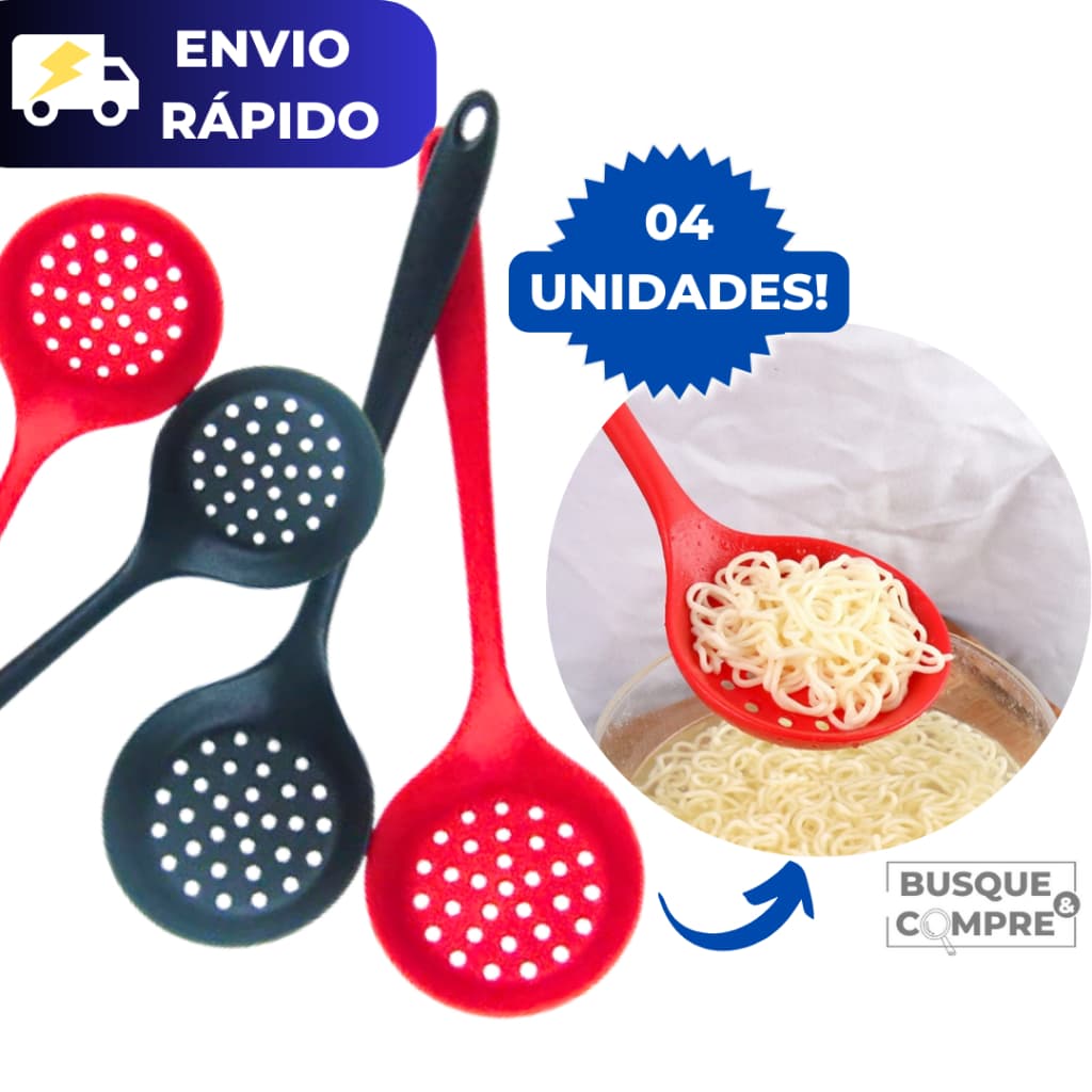 4 Escumadeiras de Silicone para Arroz Colher Vazada Furada Escumadeira Utensilio Cozinha Resistente