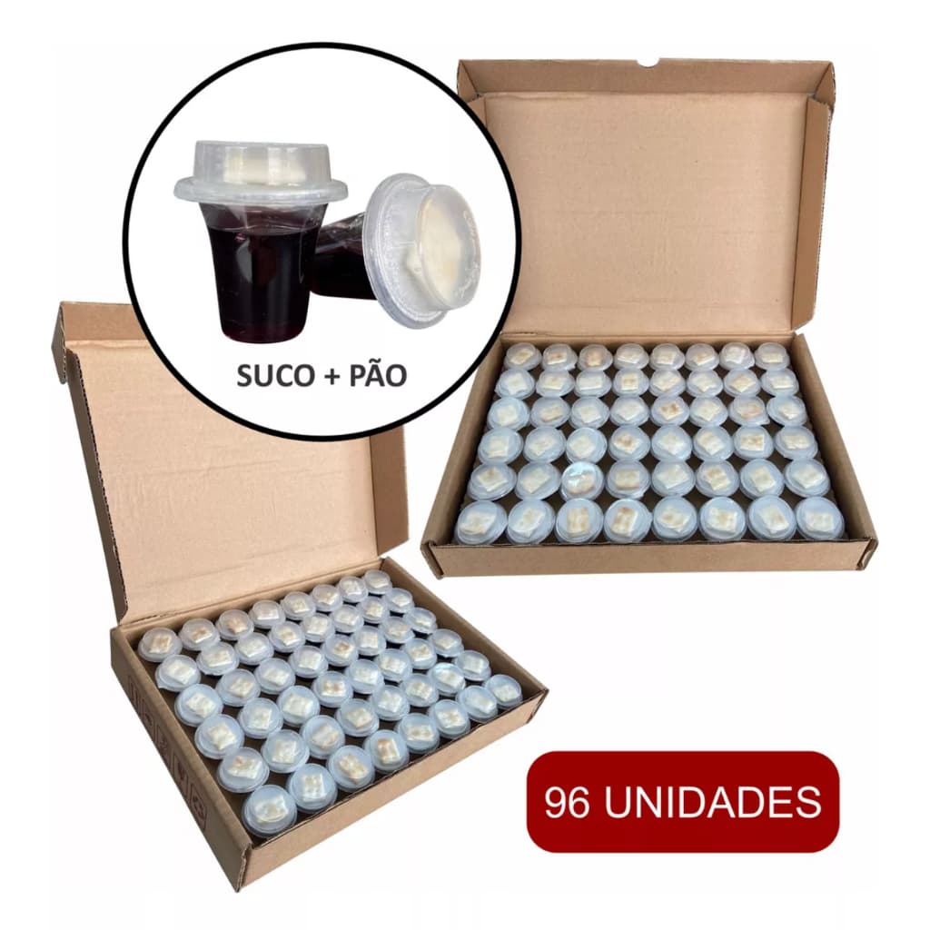 Kit Calice Santa Ceia Betel Com 96 Unidades De Suco + Pão Azimo Com Registro