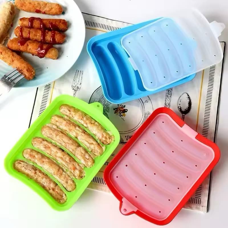 Forma de Silicone Com Tampa Molde de Salsicha Linguiça Forma Com 6 Cavidades
