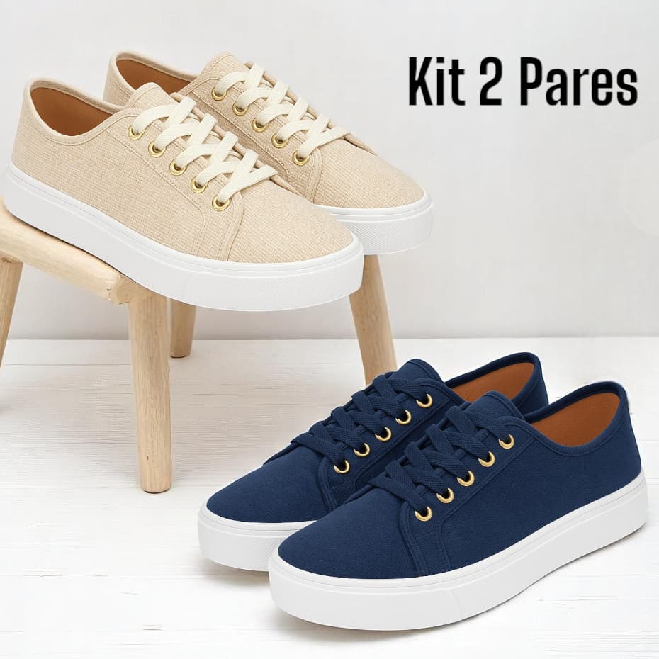 Kit 2 Tênis Feminino Casual Confortável Fashion Basico