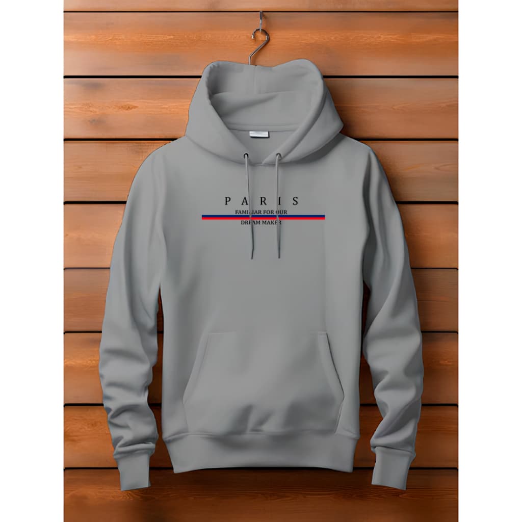 Moletom Canguru Masculino Flanelado Streetwear Com Bolso Capuz Inverno Look Casual Urbano Paris