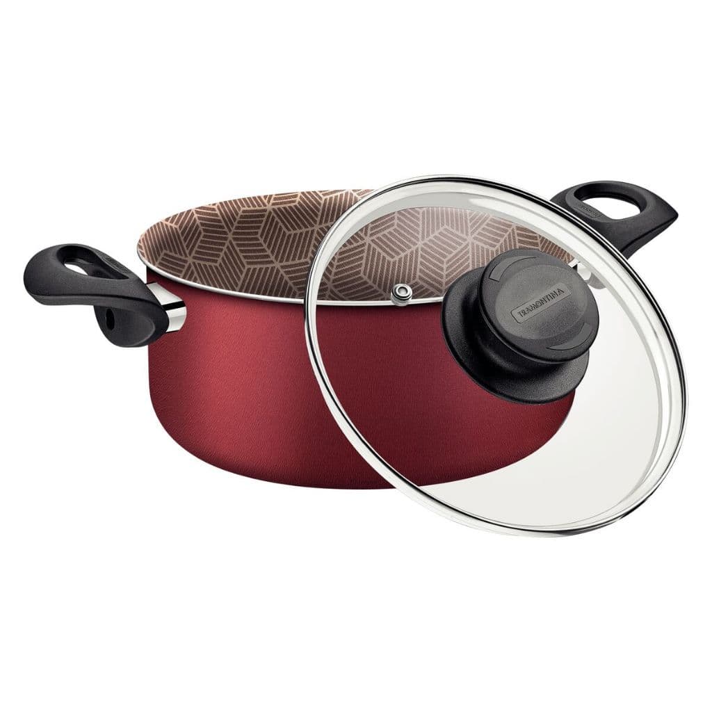 Caçarola Tramontina Paris 8 Litros Alumínio  Antiaderente Max Vermelho com Tampa de Vidro 28cm