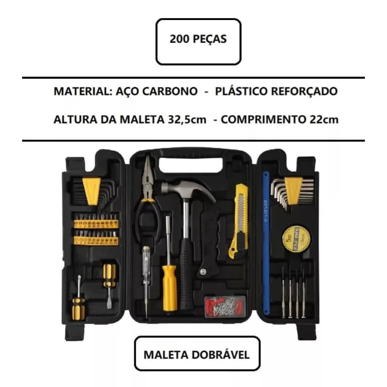 Kit Maleta de Ferramentas com 200 Peças Profissional Startools