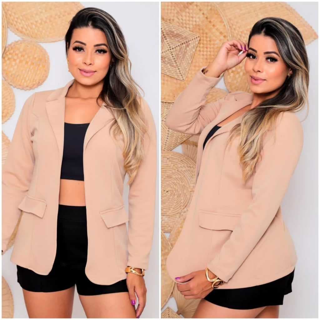 Blazer Feminino Estilo Alfaiataria em Neoprene – Sem Botão e com Bolsos Fake | M G GG