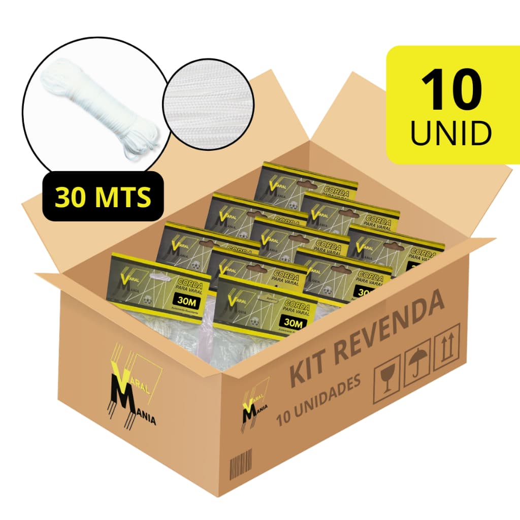 Kit Revenda 30 Cordas Varal Trançada 30 Metros Aditivo AntiUV