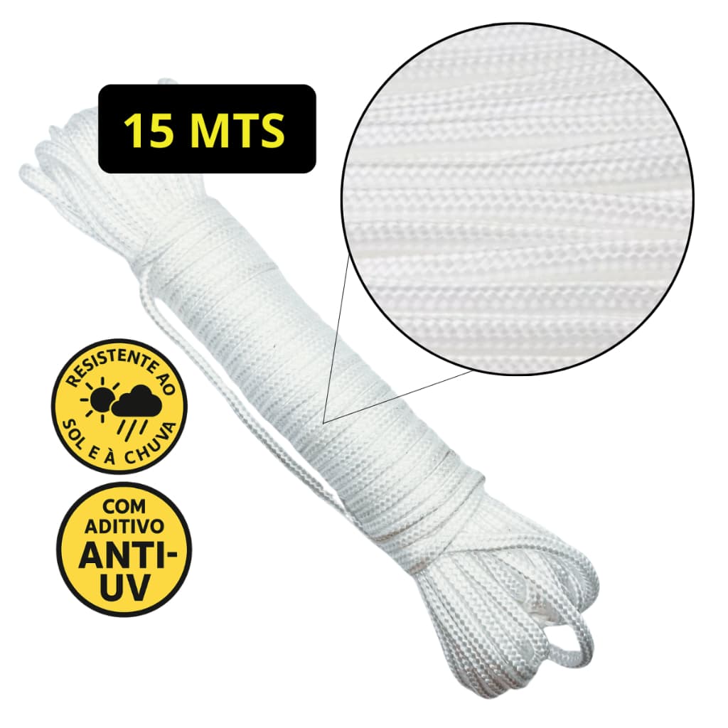 Corda Trançada Para Varal 15 Metros Resistente com Aditivo Anti UV